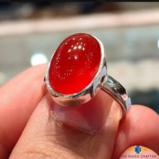 Natural Rare Red Yemeni Agate Aqeeq 925 Sterling Silver Minimalist Ring Size 8