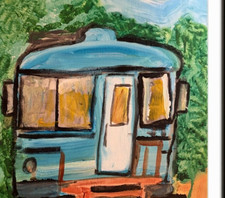 Renovated Blue SchoolieContemporary Expressionist Original Painting