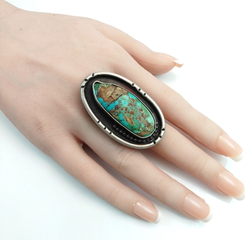 Native American Sterling Silver Large 2" Turquoise Ring Size 9.5 FZZ - Picture 2 of 6