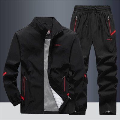 2PC Suit Men's Sweatsuit Jacket Pants Casual Stand Collar Coat Trousers Sport
