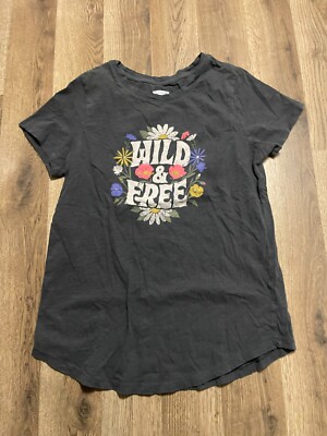 Old Navy Shirt, Women's Size Small, Black, Floral, WILD & FREE, Short Sleeve