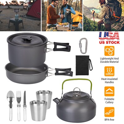 12Pcs Aluminum Camping Cookware Set Picnic Camping Outdoor Portable Pot Pans Kit