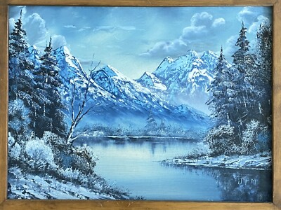 Vintage JFM Impasto Winter Mountain Winterscape Oil Painting 18” x