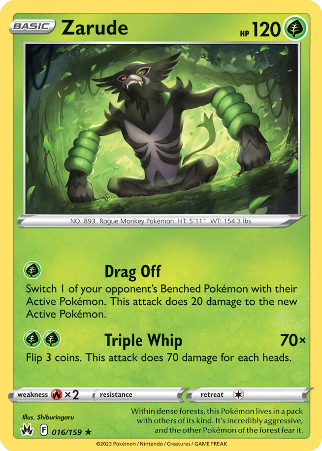 1x Zarude 016/159 HOLO RARE Crown Zenith Pokemon TCG Card NM | eBay