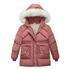 Kids Boys Girls Faux Fur Lined Hooded Padded Quilted Coats Winter Warm Jackets D