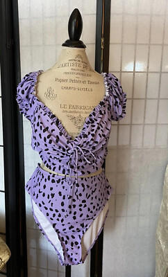 NWOT Women s Plus 4XL Lavender & Blk Polka Dot Full Coverage Bathing Suit Bikini