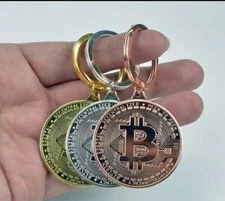 Bitcoin Coin Keychain - Golden  And Silver Color Zinc Alloy