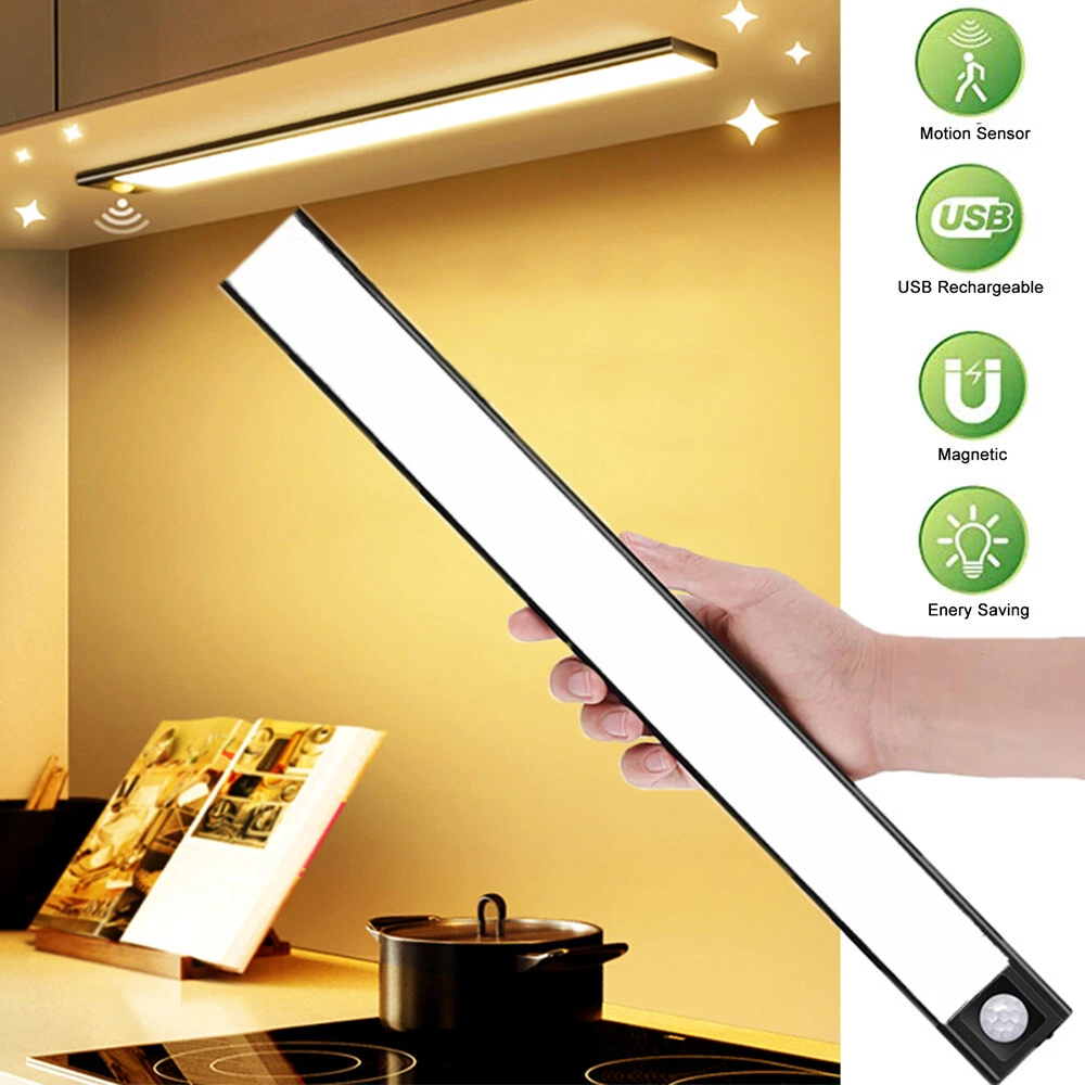 LED Motion Sensor Under Cabinet Closet Light USB Rechargeable