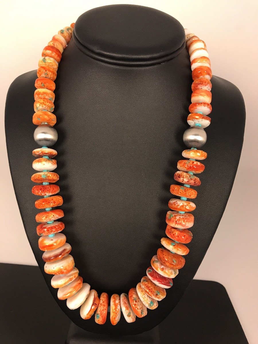 Navajo Pearls Orange Spiny Oyster & Turquoise Sterling Silver