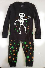 Boys Halloween Orange Black Skeleton Pajamas Pjs Long Sleeve 4