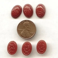 12 VINTAGE CORNELIAN ACRYLIC 14x10mm. OVAL SCARAB CAMEOS B179