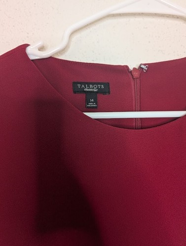 Talbots Red Shift Dress Womens Size 14 Long Sleeve Button Knee Length Cocktail - Picture 6 of 7