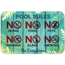 Pool Rules Decorative Sign, No Diving Food Smoking Glass Sign,