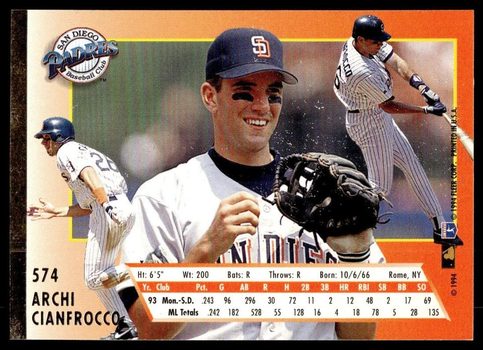 1994 Ultra Archi Cianfrocco San Diego Padres #574 - Image 2 of 2