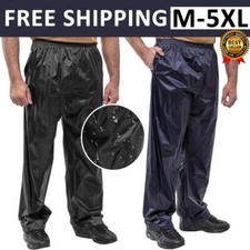 Mens Waterproof Windproof Elastic Waist Trousers Fishing Hiking Rain Proof Pants