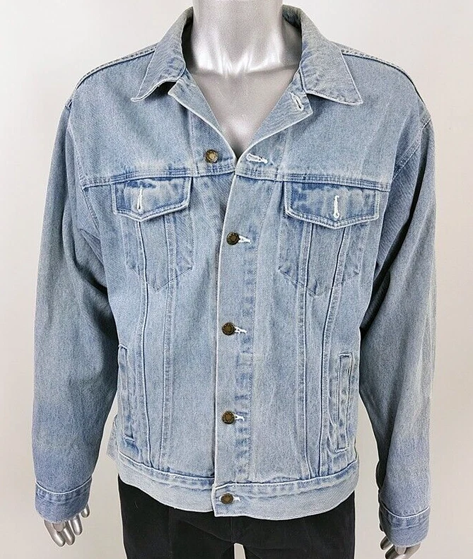 Vintage Mens 90s Light Blue Stonewash Denim Trucker Jean Jacket