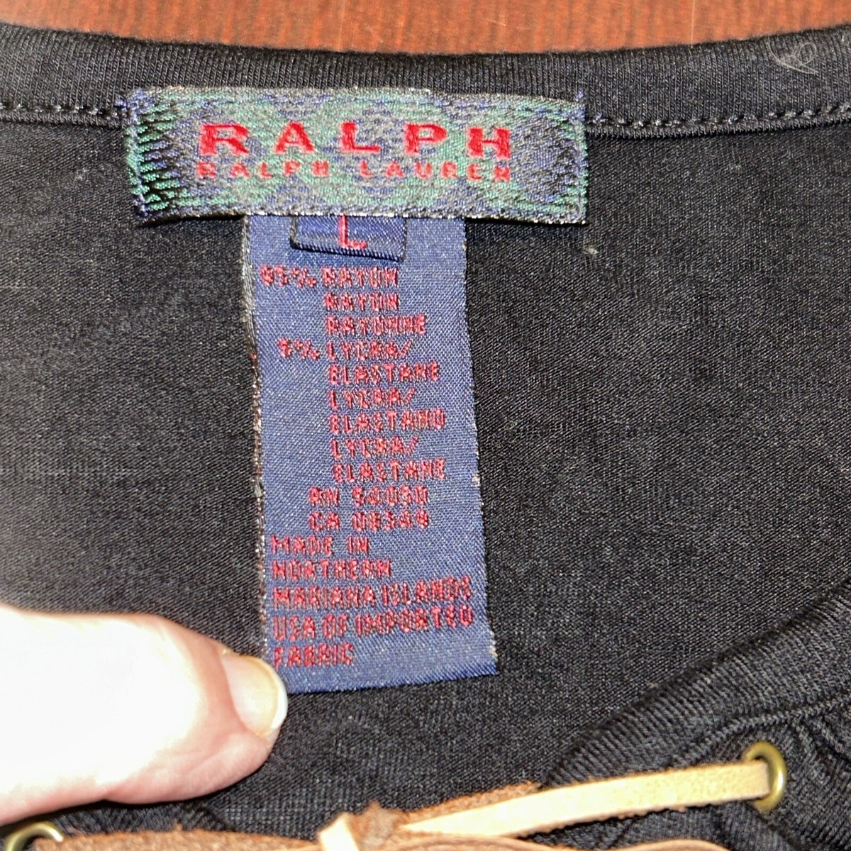 Ralph Lauren Black Long Sleeve Knit Top Leather Laced V Neck