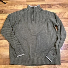 Men's Columbia L Green With Tan Accent Heavy Knit Mock Neck 1/4 Zip Sweater