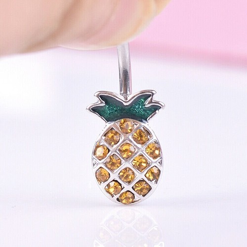 Colorful Crystals Paved Pineapple Navel Summer Bikini Crystal Navel Belly Rings - Picture 7 of 9