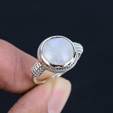 Rainbow Moonstone 925 Sterling Silver Split Shank Statement Ring For Women