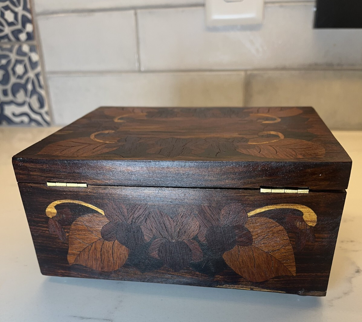 antique vintage wood marquetry box