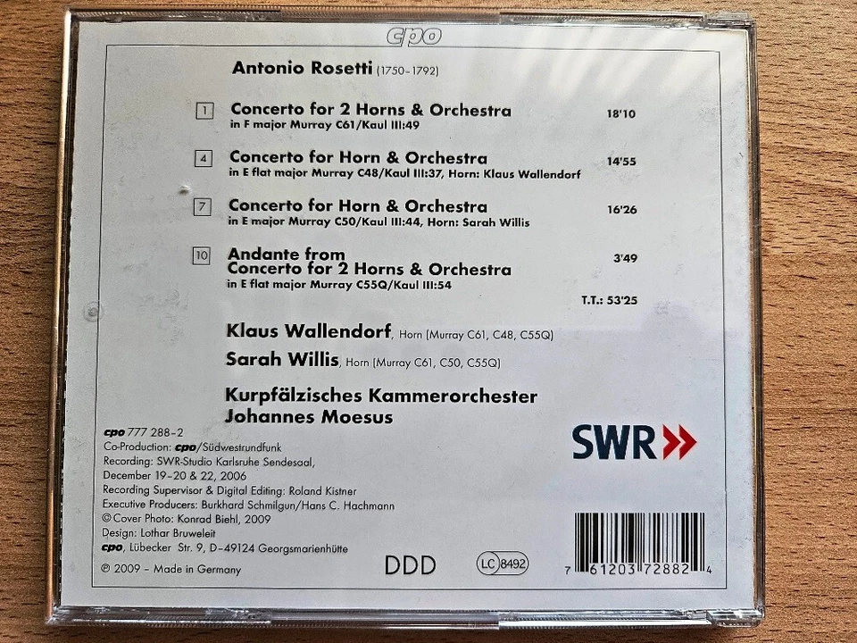 Antonio Rosetti Hornkonzerte Konzerte für 2 Hörner Moesus CD NEU - Bild 2 von 2