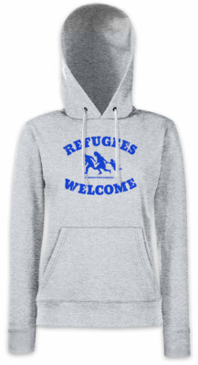 REFUGEES WELCOME II Damen Hoodie Sweatshirt Demo Pro Links Asyl Die PDS