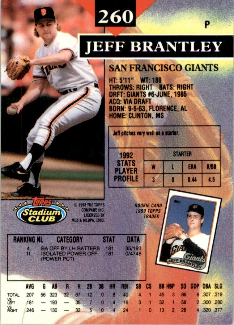 1993 Stadium Club MLB Jeff Brantley #260 | eBay