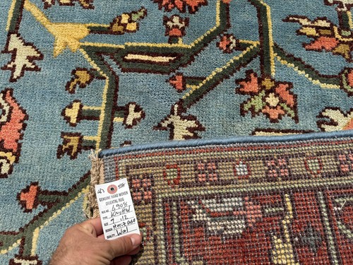 9x12 HANDMADE ORIENTAL RUG heriz oushak handwoven colorful blue pink rust green - Picture 2 of 21