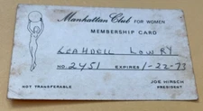 VINTAGE 1973 MANHATTAN CLUB FOR WOMEN MANHATTAN BEACH CALIFORNIA MEMBERSHIP CARD