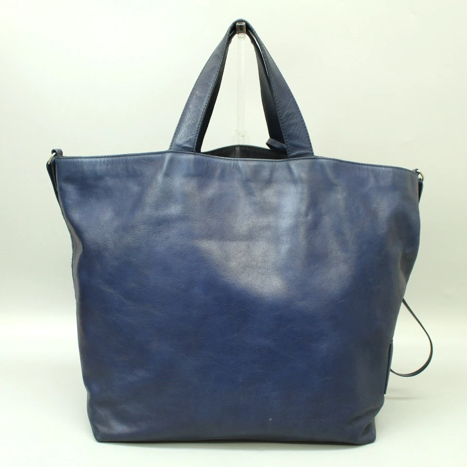 Bolsa tote de couro Jil Sander sacola de compras azul marinho - Imagem 2 de 4