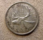 Canada 1962 25 Cents Canadian Caribou Quarter Coin - 80% Silver