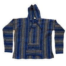 Drug Rug Baja Hoodie Mexican Poncho Front Pocket Blue Size 3X Or XXXL