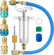 Oil and Dye Injector Kit 1/4" SAE with SAE R134A Oil Injector R1234Yf Low Side Q