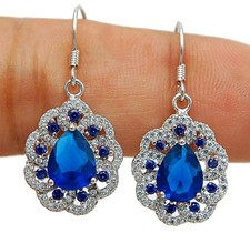 8CT Treated Blue Sapphire  Topaz 925 Sterling Silver Earrings Jewelry QB3-8