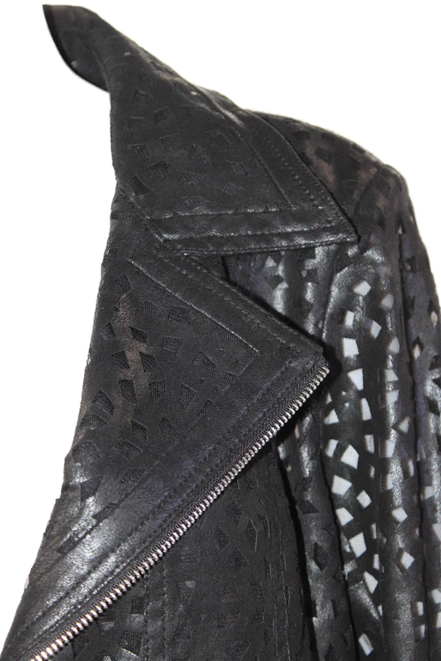 Chaqueta Insight para mujer de cuero vegano con cuello recortado frente abierto negra talla 14 Foto 2 de 4