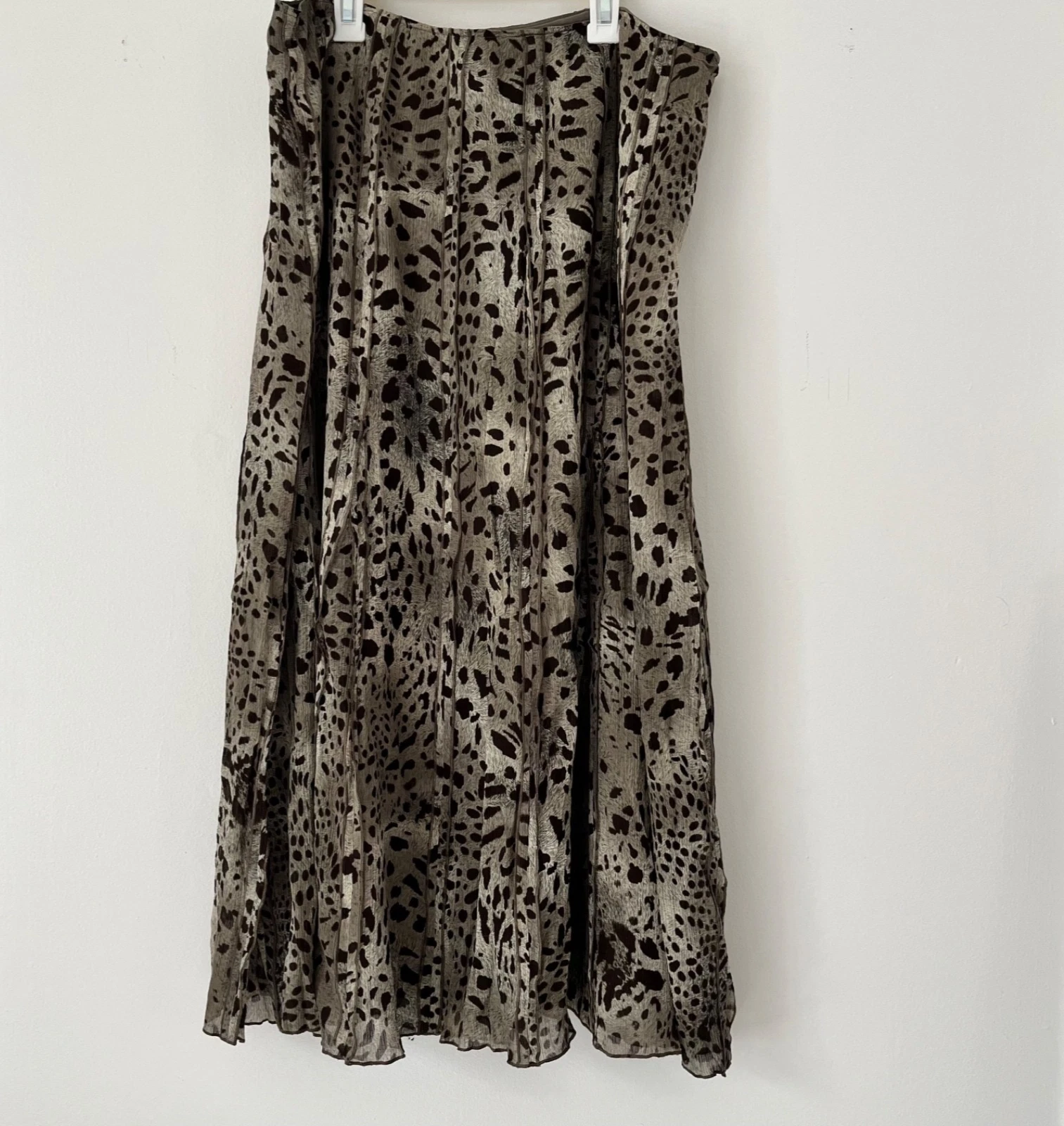 Emanuel Ungaro Leopard Print Skirt Size 12 Silk Cotton Blend Long Ankle Length