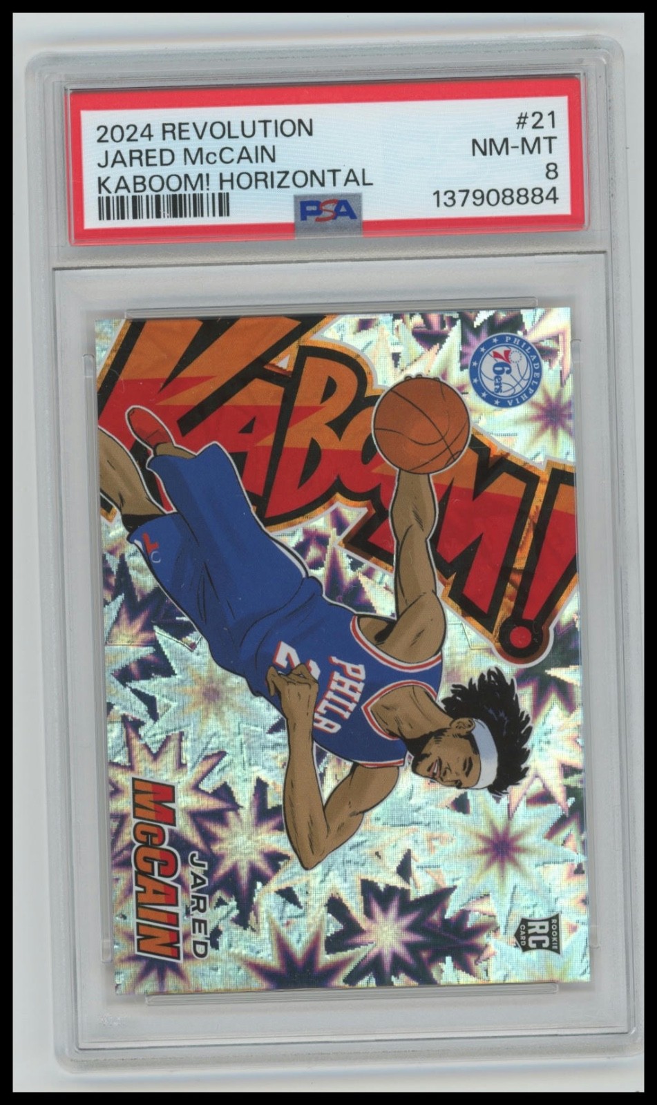 2024-25 Panini Revolution Kaboom Horizontal Jared McCain Rookie #21 PSA 8 76ers