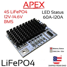 4S 12.8v 14.6v LiFePO4 LiFe 120A BMS Battery Balance 12v 3.2v