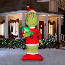 Dr Seuss The Grinch 10  Inflatable - Soft  Fuzzy - Lighted - Gemmy  NEW 