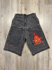 JNCO Men s black Denim Shorts Crown Logo Embroidered, Relaxed Fit, 10" Inseam