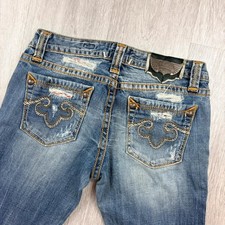 Y2K ReRock Ultra 6.2” Low Rise Bootcut Jeans Distressed McBling Grunge Indie