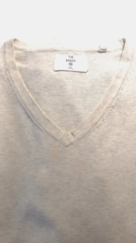 C&A Pullover X XL Weiß Grau THE BASICS V-Ausschnitt Oberteil - Bild 4 von 4