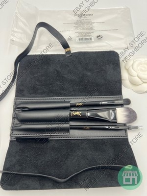 YSL Yves Saint Laurent 3 pc Mini Brush Set 4.5 in. w/ Travel Case NEW  AUTHENTIC