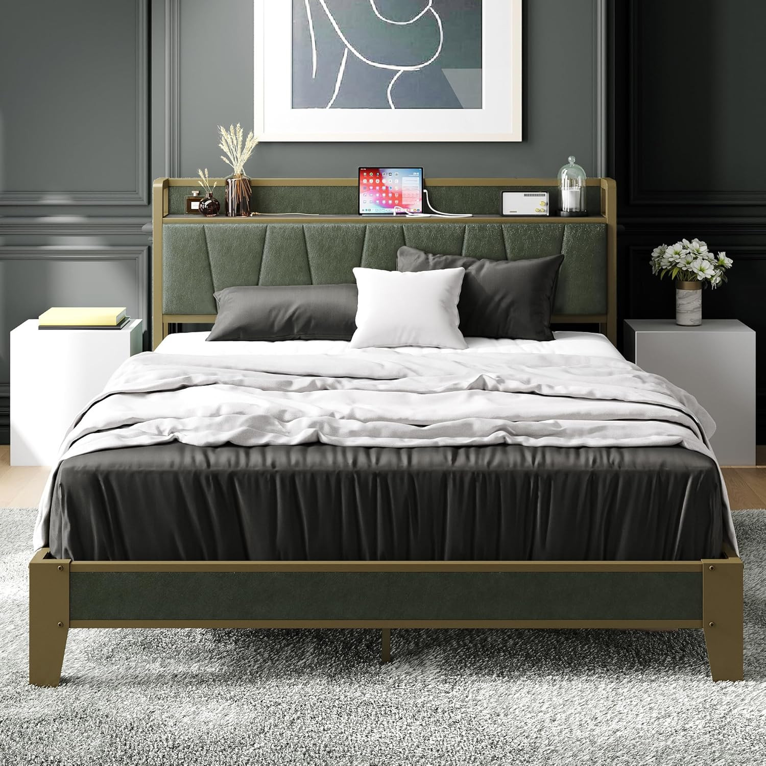 With Storage Headboard & Charging Station