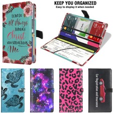 PU Leather Car Registration and Insurance Card Holder Wallet w/ Magnetic Closure