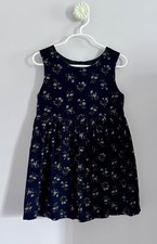 Vintage Laura Ashley Mother  Child Navy Floral Corduroy Jumper Dress Size 3 Yrs