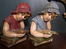 Rare Finds as a Pair Of Vintage Victorian Girl Reading Book Sculpture Bookends