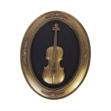 Vintage Wall Sculpture,Antique Pediment,Hallway Art,Hand Painted Bronze Violin