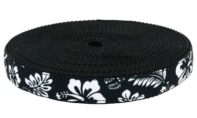 Country Brook Design  3/4 Inch Black Hawaiian on Black Nylon Webbing, 50 Yards
